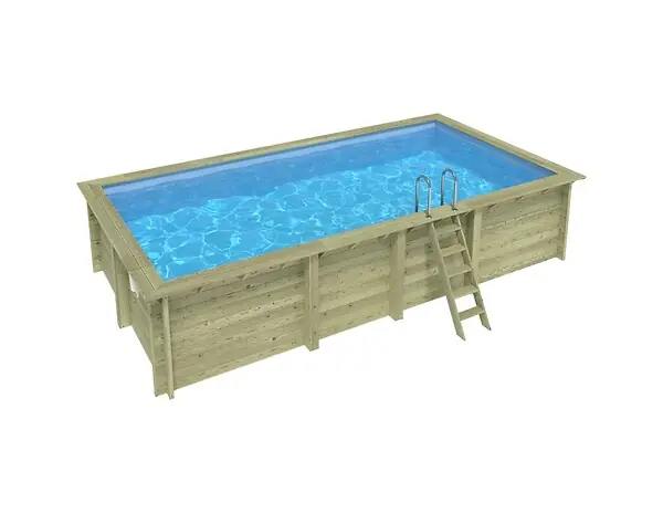 Vente Flash Piscine hors sol en bois AQUA 7 x 3.75 - H.1.45 m, bleu pâle, fixations à sceller - BAS7308OSPI ALTANKA