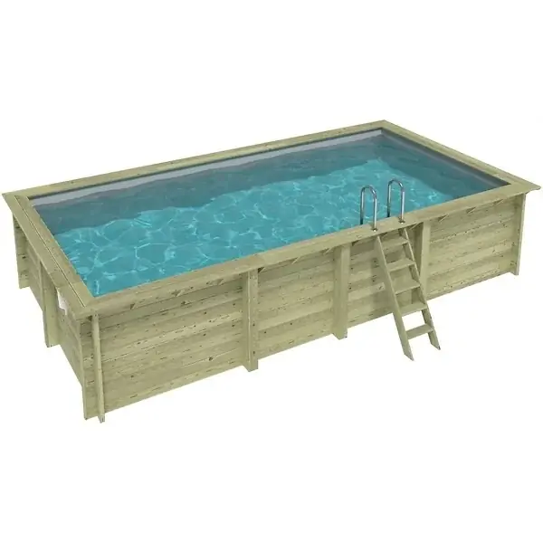 Promotion Saisonnière Piscine hors sol en bois AQUA 7 x 3.75 - H.1.45 m, gris clair, fixations à sceller - BAS7308OSPI2 ALTANKA