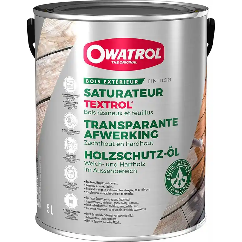 Saturateur pour bois résineux et feuillus chêne moyen TEXTROL 5 l OWATROL Petit Prix