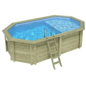 Expédié Aujourd'hui Piscine hors sol en bois NEMO 5.79 x 3.49 - H.1.45 m avec plage, bleu pâle, cadre en métal - sans dalle - BAS7304OSPU+PLA304 ALTANKA