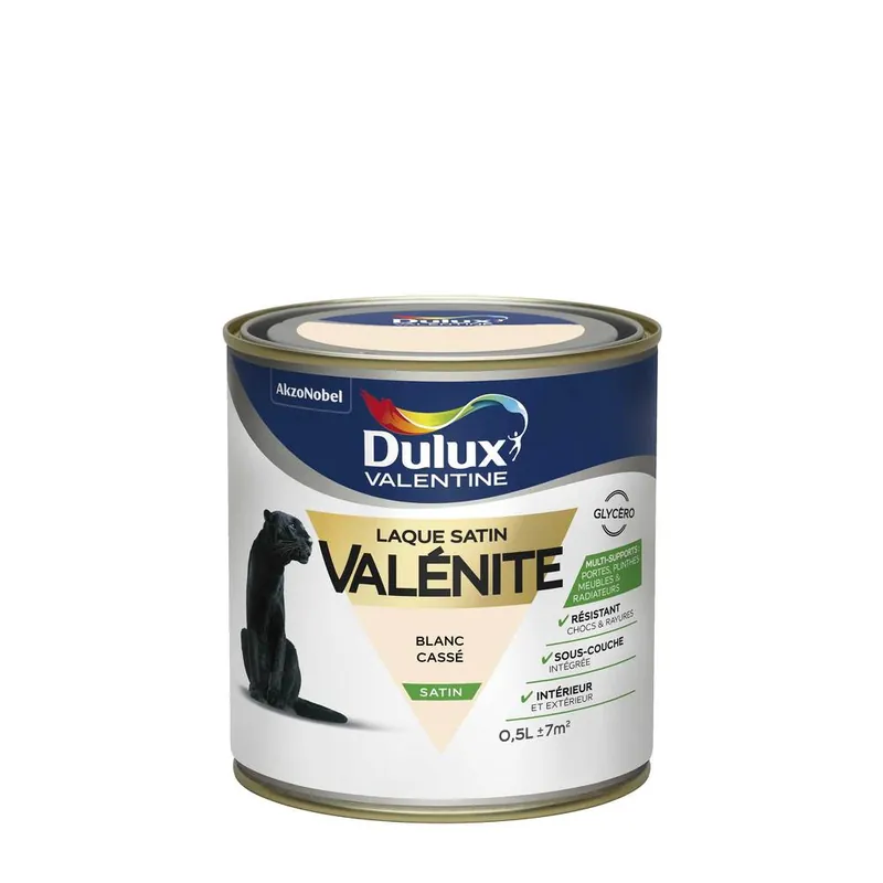 Peinture Laque Valénite Blanc Cassé satin 500 ml - DULUX VALENTINE Nouvelle Collection
