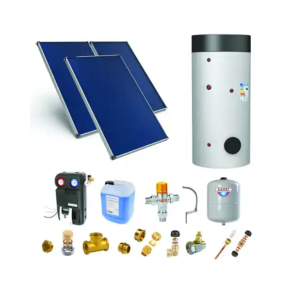 Chauffe-eau solaire 3 capteurs solaires fixation toiture plate + ballon ECS 300L double échangeur THERMADOR Usine Directe