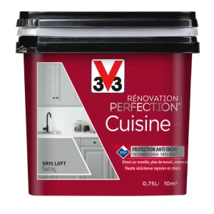 Solde Peinture de rénovation pour cuisine gris loft finition satinée 0,75L - V33
