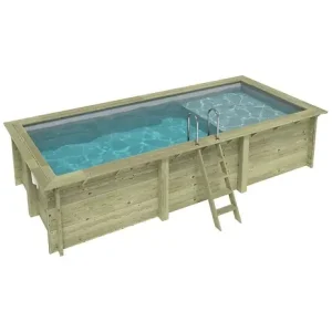 Piscine hors sol en bois AQUA 6.1 x 2.85 - H.1.31 m avec plage, gris clair, cadre en métal - sans dalle - BAS7307OSPU2+PLA307 ALTANKA Paiement Sécurisé