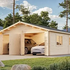 Garage double en bois 44mm Roger - L629xP565xH310cm PALMAKO Solde