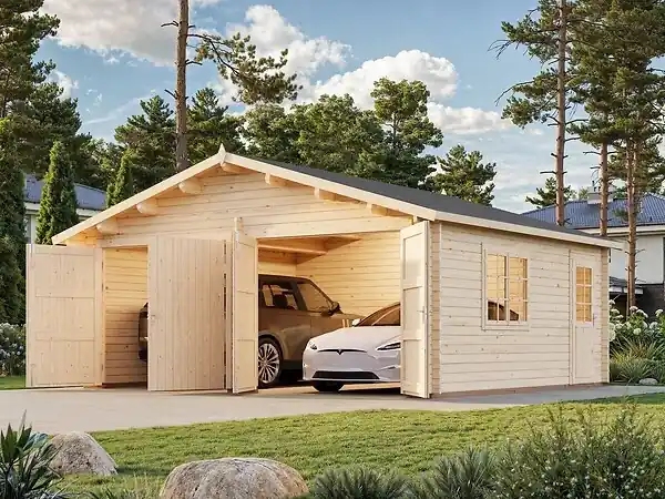 Garage double en bois 44mm Roger - L629xP565xH310cm PALMAKO Solde