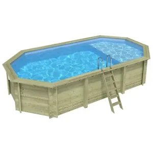 Dernier Modèle Piscine hors sol en bois NEMO 7.3 x 3.97 - H.1.45 m avec plage, bleu pâle, fixations à sceller - BAS7305OSPI+PLA305 ALTANKA