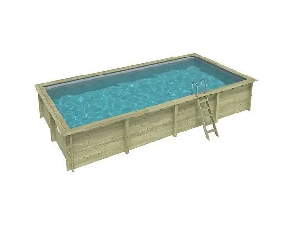 Haute Qualité Piscine hors sol en bois AQUA 8.5 x 4.35 - H.1.45 m, gris clair, fixations à sceller - BAS7309OSPI2 ALTANKA