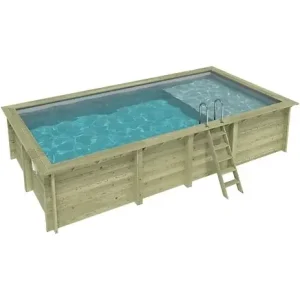 Piscine hors sol en bois AQUA 7 x 3.75 - H.1.45 m avec plage, gris clair, fixations à sceller - BAS7308OSPI2+PLA308 ALTANKA Acheter Direct