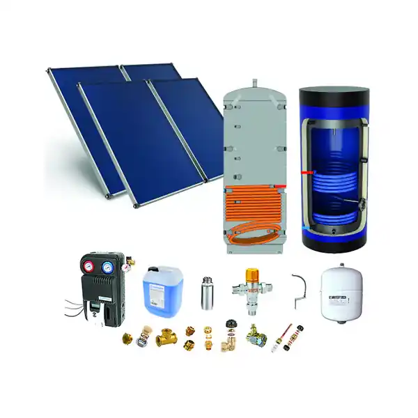 Chauffe-eau solaire toiture inclinée 4 capteurs solaires. ballon chauffage 300L + ECS 300L - THERMADOR - PSOL2BCHECS433M Offre Du Jour