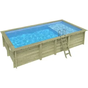 Réduction Piscine hors sol en bois AQUA 7 x 3.75 - H.1.45 m avec plage, bleu pâle, fixations à visser - BAS7308OSPL+PLA308 ALTANKA