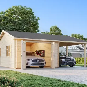 Marque Garage bois avec carport Roger - L.703xP.550xH.316cm PALMAKO