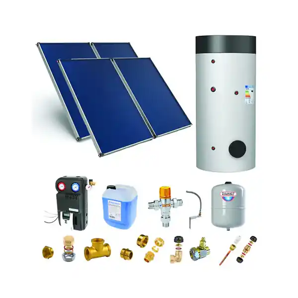 Remise Chauffe-eau solaire 4 capteurs solaires fixation toiture inclinée + ballon ECS 500L double échangeur THERMADOR
