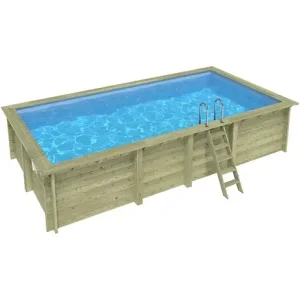 Piscine hors sol en bois AQUA 7 x 3.75 - H.1.45 m, bleu pâle, cadre en métal - sans dalle - BAS7308OSPU ALTANKA Super Prix
