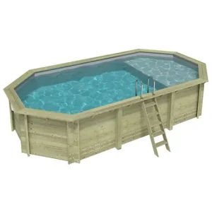 Piscine hors sol en bois NEMO 7.3 x 3.97 - H.1.45 m avec plage, gris clair, cadre en métal - sans dalle - BAS7305OSPU2+PLA305 ALTANKA Dernier Modèle
