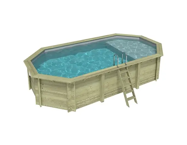 Piscine hors sol en bois NEMO 7.3 x 3.97 - H.1.45 m avec plage, gris clair, cadre en métal - sans dalle - BAS7305OSPU2+PLA305 ALTANKA Dernier Modèle