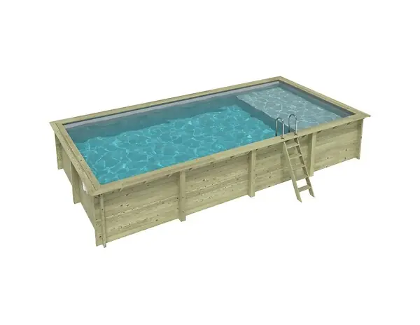 Achetez Aujourd'hui Piscine hors sol en bois AQUA 8.5 x 4.35 - H.1.45 m avec plage, gris clair, fixations à visser - BAS7309OSPL2+PLA309 ALTANKA