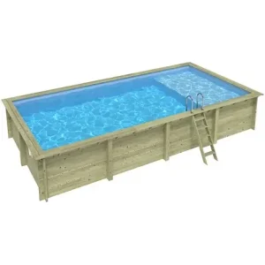 Haute Qualité Piscine hors sol en bois AQUA 8.5 x 4.35 - H.1.45 m avec plage, bleu pâle, fixations à visser - BAS7309OSPL+PLA309 ALTANKA