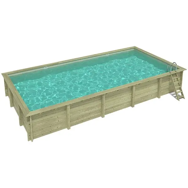 Soldes Piscine hors sol en bois AQUA 10.2 x 5.2 - H.1.45 m, sable, fixations à sceller - BAS7310OSPI3 ALTANKA