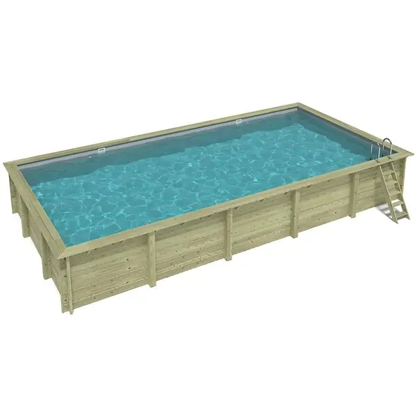 Piscine hors sol en bois AQUA 10.2 x 5.2 - H.1.45 m, gris clair, fixations à sceller - BAS7310OSPI2 ALTANKA Offre Du Jour