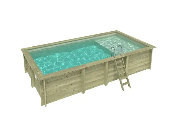 Piscine hors sol en bois AQUA 7 x 3.75 - H.1.45 m avec plage, sable, cadre en métal - sans dalle - BAS7308OSPU3+PLA308 ALTANKA Populaire