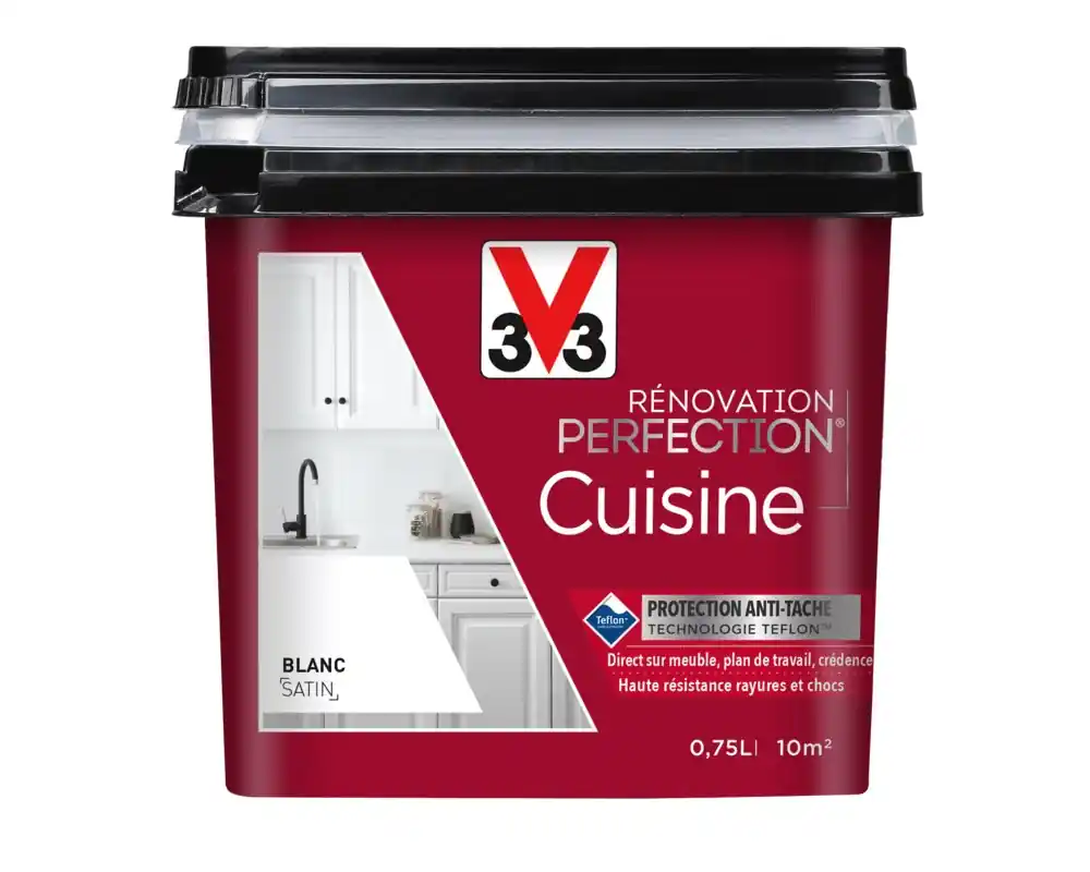 Peinture de rénovation pour cuisine blanc finition satinée 0,75L - V33 Populaire