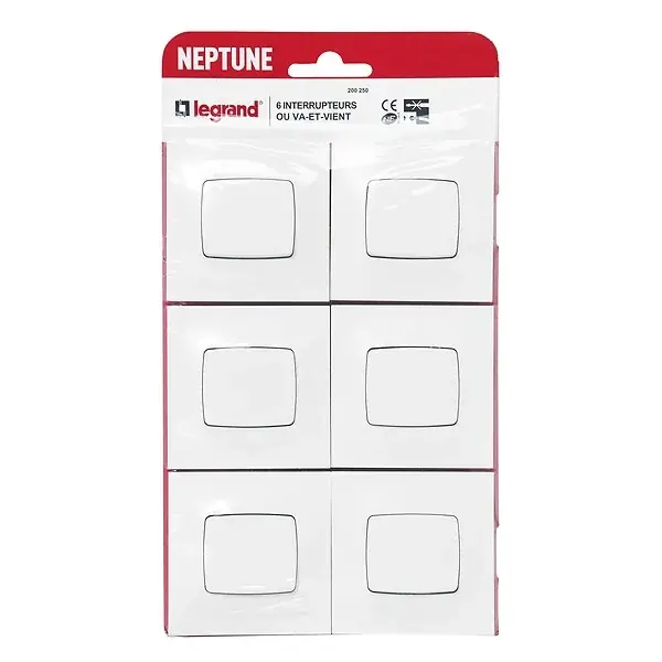 Bon Marché Lot de 6 interrupteurs va-et-vient Neptune Blanc 6A LEGRAND