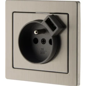 Prise 2 pôles + terre avec prise USB métal Artflat Usine Directe