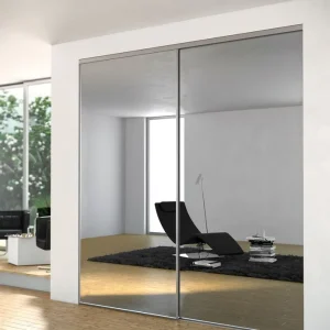 Prix Bas Porte de placard coulissante miroir profilé gris 1 vantail H 2,50 m x L 0,61 m YKARIO