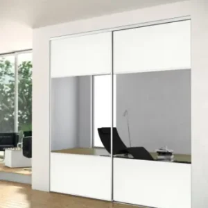 Livraison Express Porte de placard coulissante partitionnée blanc nacré et miroir 1 vantail H 2,50 m x L 0,91 m YKARIO