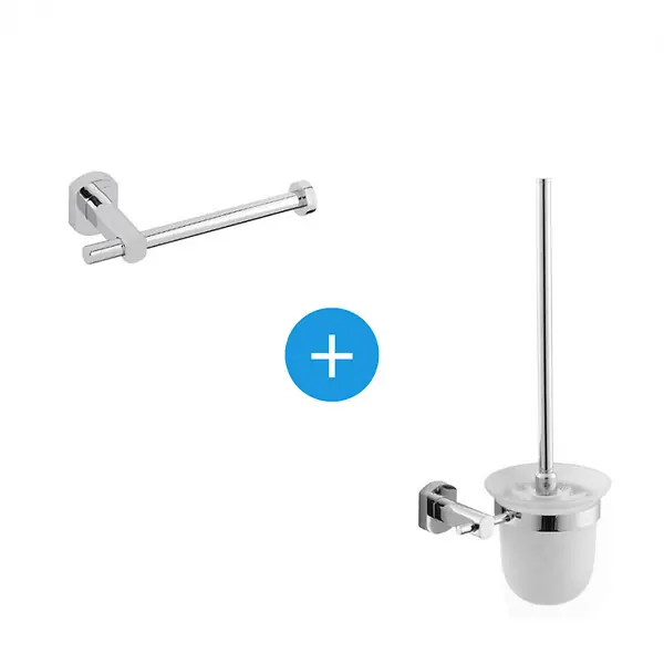 Optima Cube Way Set Brosse de toilette murale + Porte-papier toilette mural, Chrome (CubeWay-SET) Paiement Sécurisé