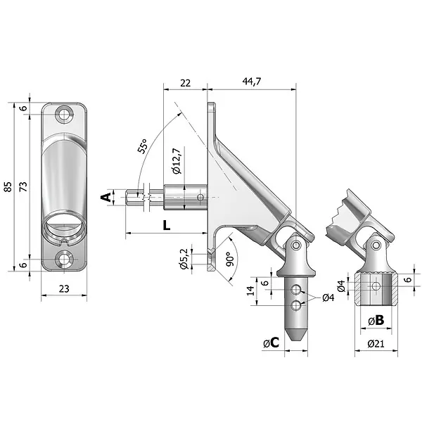 Sortie 90Â° tringle acier carré 8x430mm + platine zamac 85x22mm nickelé - CHERUBINI - 78408043V13NKM Marque