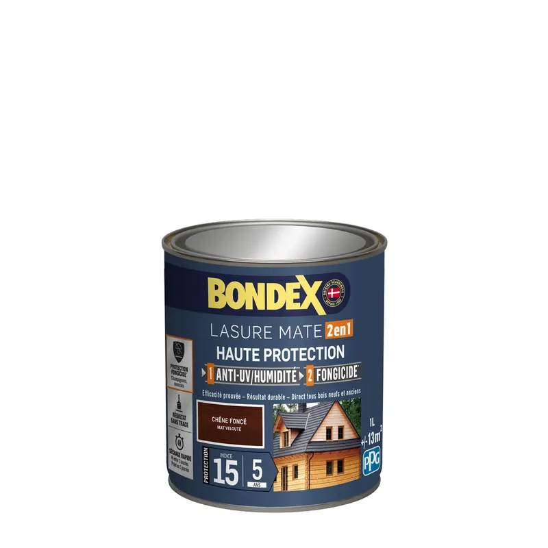 Commande En Gros Lasure 2 en 1 haute protection 5 ans chêne foncé 1 l BONDEX