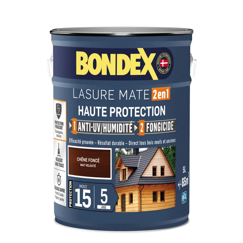 Lasure 2 en 1 haute protection 5 ans chêne foncé 5 l BONDEX Dernier Modèle