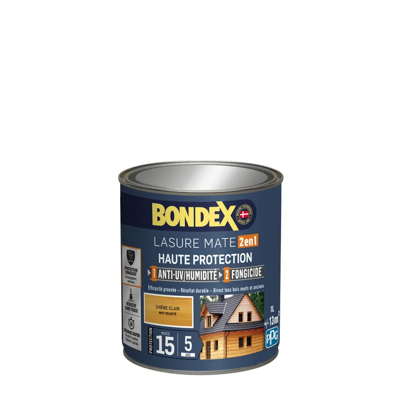 Offre Limitée Lasure 2 en 1 haute protection 5 ans chêne clair 1 l BONDEX