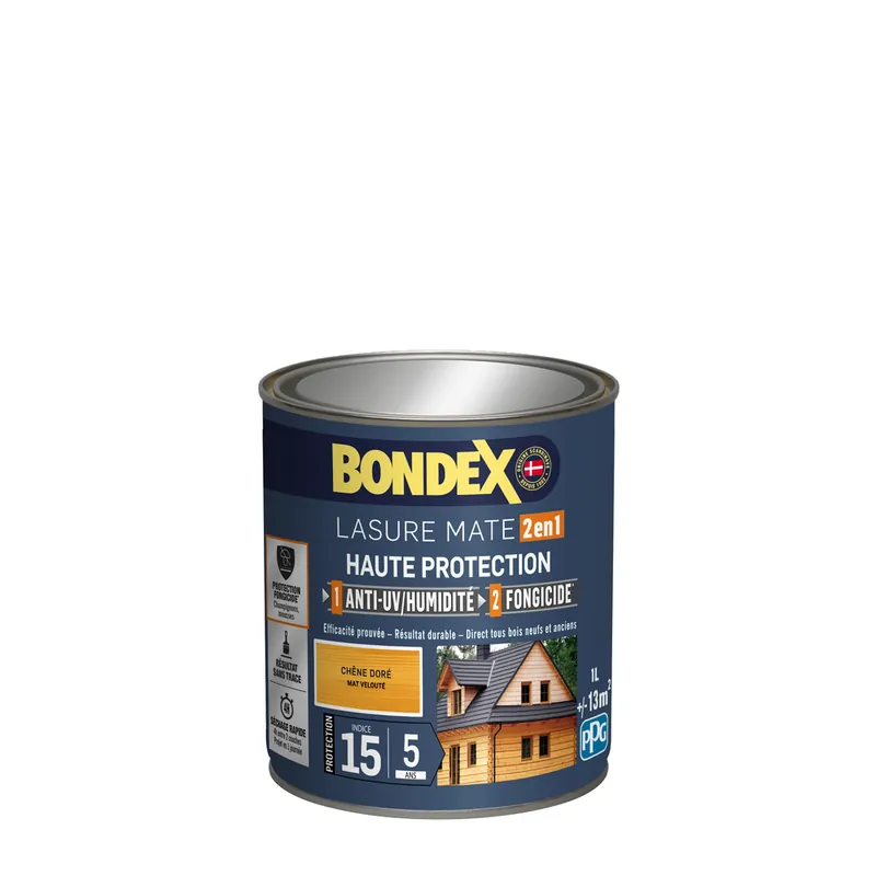 Paiement Sécurisé Lasure 2 en 1 haute protection 5 ans chêne doré 1 l BONDEX
