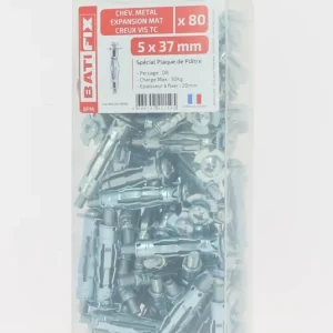 Chevilles métal expansion plaque de plâtre vis tête cylindrique diamètre 5 x 37 mm par 80 BATIFIX Haute Qualité