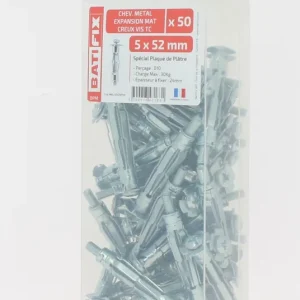 Chevilles métal expansion plaque de plâtre vis tête cylindrique diamètre 5 x 52 mm par 50 BATIFIX Paiement Sécurisé