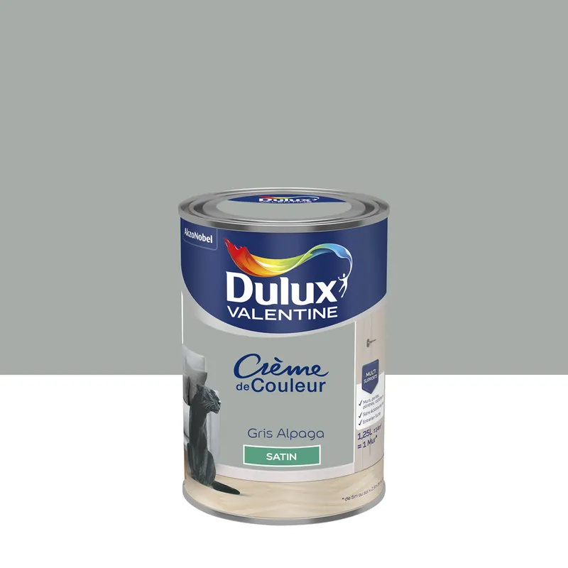 Peinture Crème de Couleur Gris Alpaga satin 1,25 l - DULUX VALENTINE Offre Spéciale