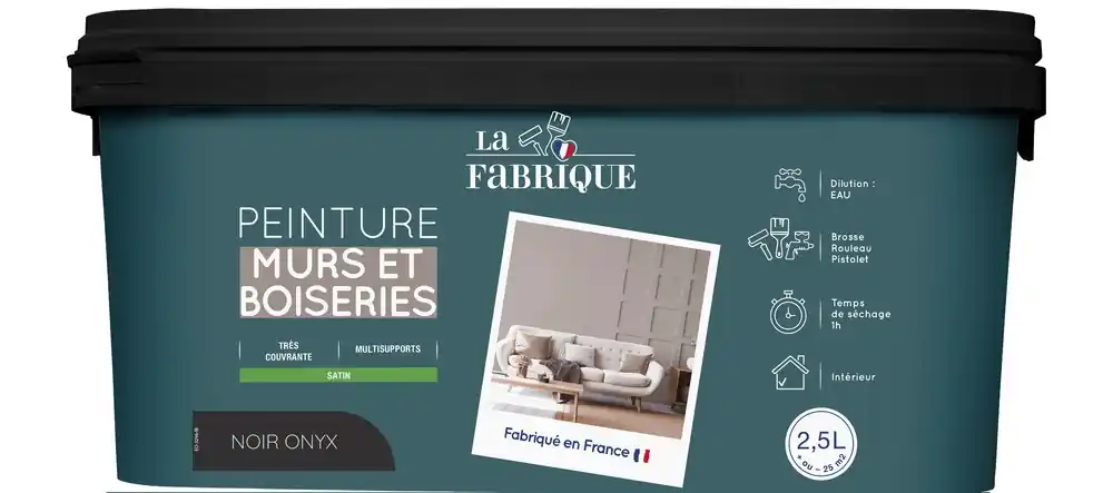 Peinture mur et boiserie Noir Onyx satin 2,5 l - LA FABRIQUE Top Vente