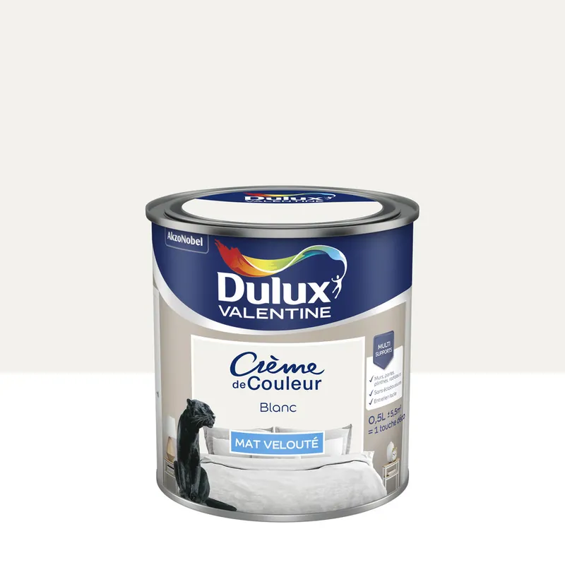 Peinture Crème de Couleur Blanc mat 500 ml - DULUX VALENTINE Achat Immédiat