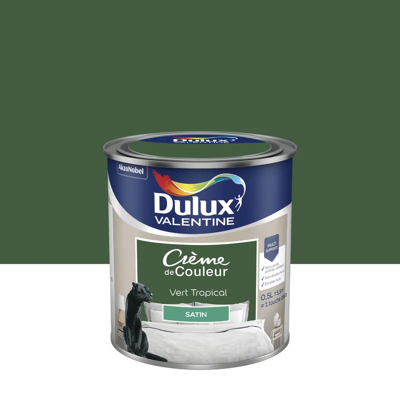 Peinture Crème de Couleur Vert Tropical satin 500 ml - DULUX VALENTINE Vente Flash