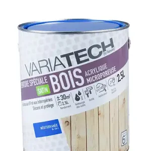Haute Qualité Peinture spéciale bois acrylique - Satin Mediterranee - 2,5L VARIATECH