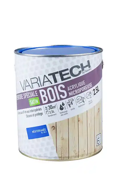 Haute Qualité Peinture spéciale bois acrylique - Satin Mediterranee - 2,5L VARIATECH