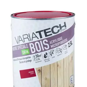 Peinture spéciale bois acrylique satin - Grenat - 2,5L VARIATECH Offre Limitée