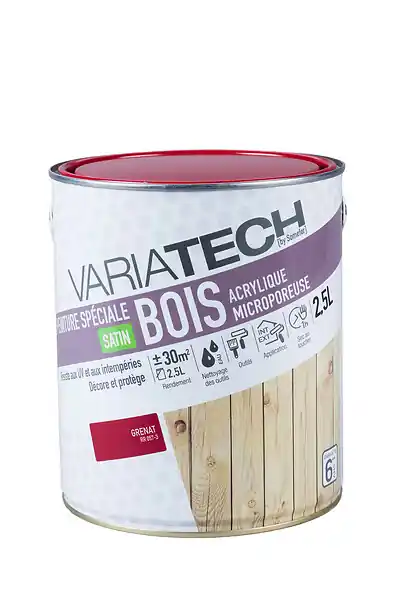 Peinture spéciale bois acrylique satin - Grenat - 2,5L VARIATECH Offre Limitée