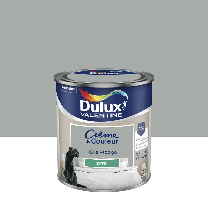 Peinture Crème de Couleur Gris Alpaga satin 500 ml - DULUX VALENTINE Bon Marché