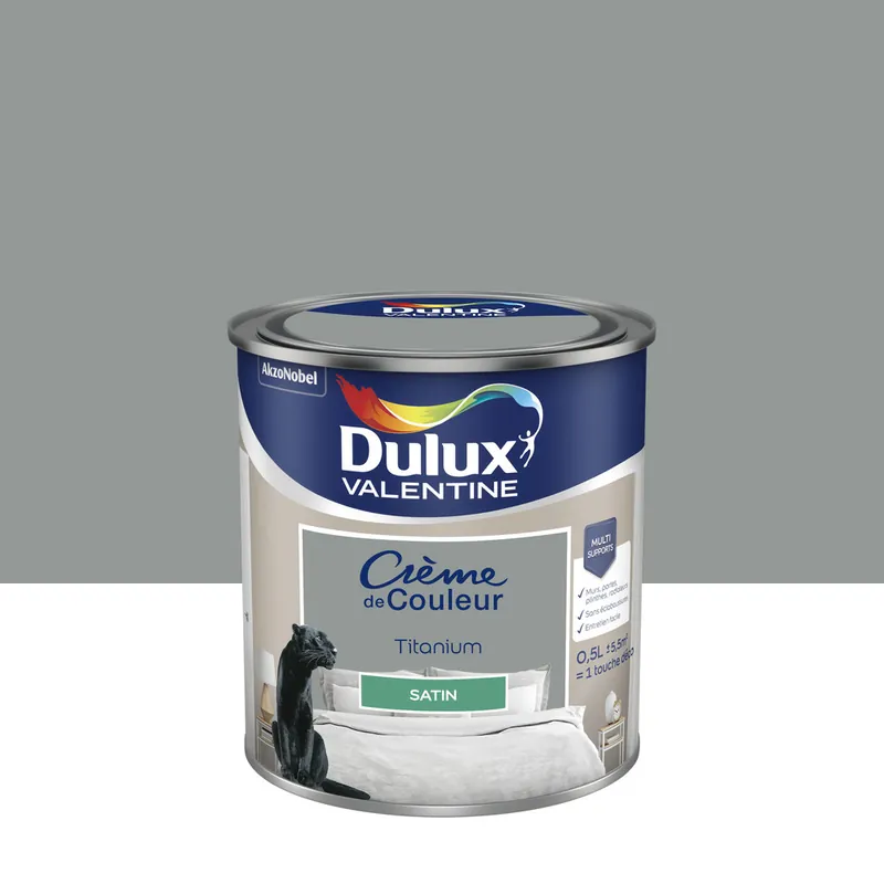 Prix Cassé Peinture Crème de Couleur Titanium satin 500 ml - DULUX VALENTINE