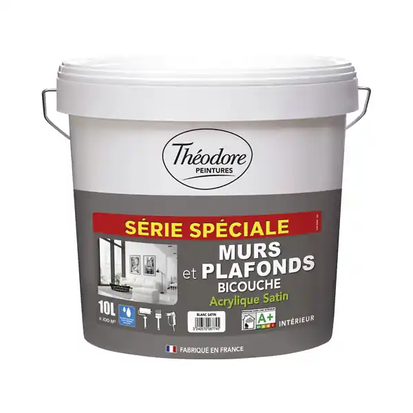 Certifié Peinture murs plafonds acrylique blanc satin - 10L THEODORE PEINTURES
