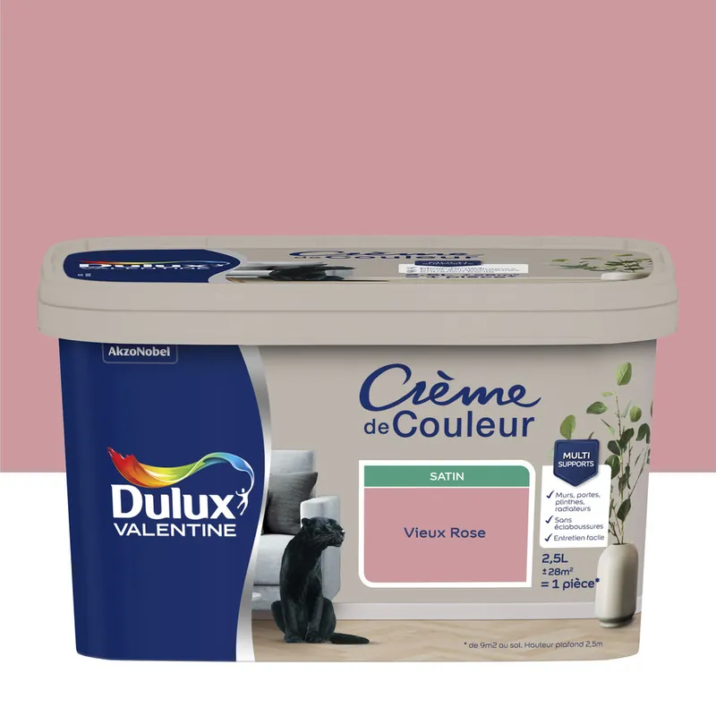 Usine Directe Peinture Crème de Couleur Vieux Rose satin 2,5 l - DULUX VALENTINE